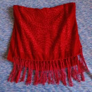 🌟3/$15 Charming Charlie Red Velvet Patterned Scarf with Fringe